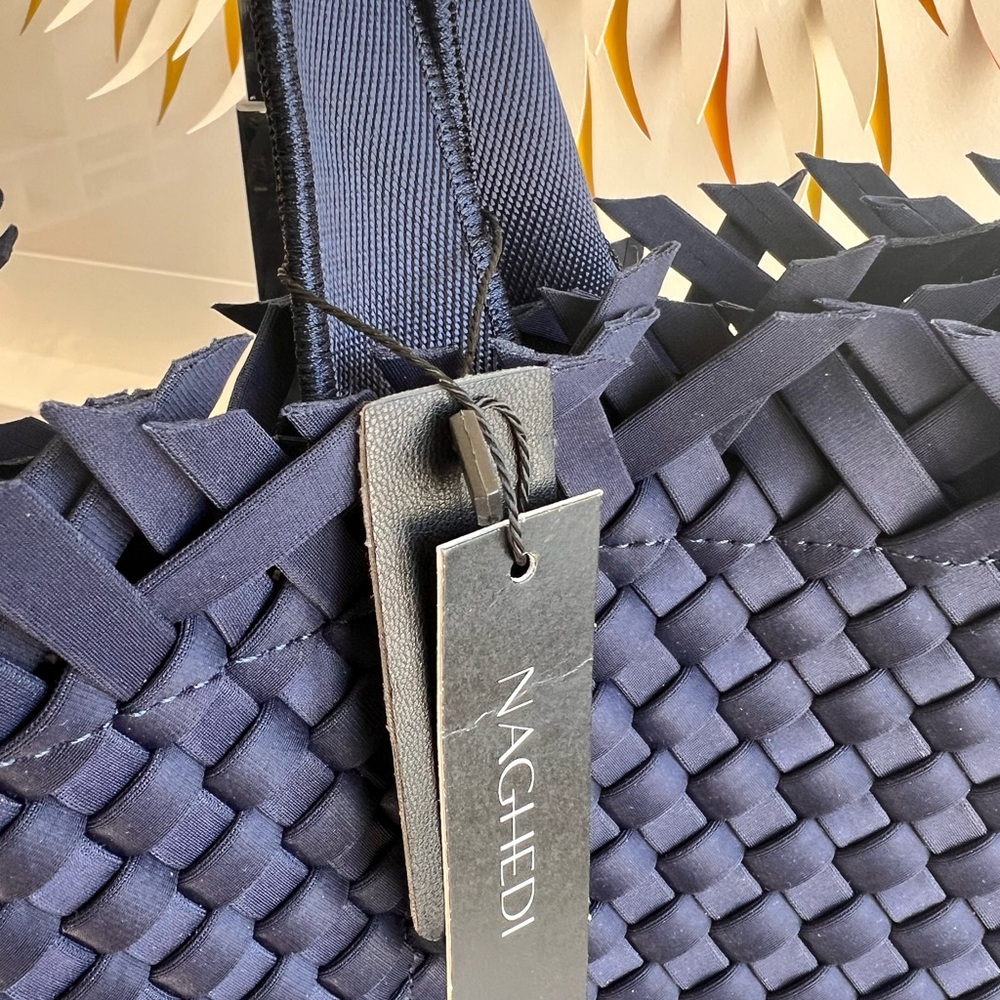 Naghedi Navy Woven Tote NWT - Picture 6 of 14